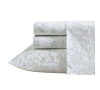 Laura Ashley Parure de lit en Percale de Coton, imprimé Floral, Excellente pour dortoir, Verte (Toile Delight Green), pour lit Queen Size