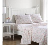 Laura Ashley Parure de lit en Percale de Coton légère et Respirante, Excellente pour dortoir, Rose (Norella Pink), pour lit Queen Size