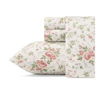 Laura Ashley Parure de lit en Satin de Coton Doux - Élégante décoration d'intérieur Lisse et Respirante, Corail Lilas, Grand lit
