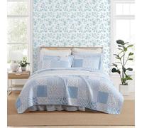 Laura Ashley Parure de lit réversible Colleens Coastal Patchwork Blue – taies assorties – king size