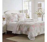 Laura Ashley Parure de lit réversible en Coton avec Couvre-Oreiller(s) Assorti(s), décoration d'intérieur inspirée, 100% Celina Patchwork, Rose/Sauge, Grand lit