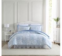 Laura Ashley Parure de lit réversible en Coton avec Couvre-oreillers Assortis, décoration d'intérieur de Style Ferme, Bleu Bedford, très Grand lit