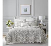 Laura Ashley Rowland Collection 100% Coton, réversible, Toutes Saisons avec taie d'oreiller Assortie, prélavée pour Plus de Confort, lit Simple, Gris