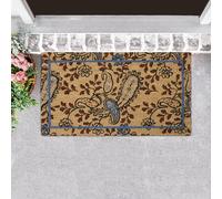 Laura Ashley Slip Resistant Paisley Design Coir Doormat - 17.5" x 30" - Natural Fiber Mat for Entryway