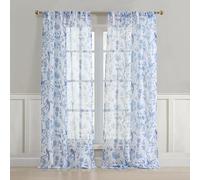 Laura Ashley Summer Palace Lot de 2 Rideaux de fenêtre avec Passe-Tringle, 243,8 cm de Long, filtrage de la lumière Transparent, Bleu