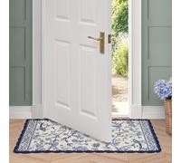 Laura Ashley Tapis décoratif en Coton avec Bordure en Crochet - Motif Floral Indigo - Lavable en Machine et antidérapant - 66 x 114,3 cm