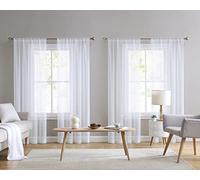 Laura Ashley Varick Rideaux Transparents avec Passe-Tringle, Chaque Panneau Mesure 96,5 cm de Large x 213,4 cm de Long, Blanc, 4 Panneaux
