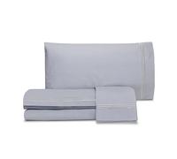 Laura Biagiotti, Parure de lit Double Couleur Unie avec Broderie, 100% Percale de Coton, Drap Plat, Drap Housse avec Angles, Paire de taies d'oreiller, Gris Perle