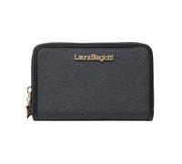 Laura Biagiotti Portefeuille femme en PU, avec porte-monnaie et fermeture éclair Zip Around, Texture Crackle Avec Boîte Cadeau, Noir , 15,5 cm, Compact 2 fermetures éclair