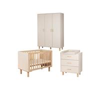 LAURA Chambre bébé armoire commode et lit évolutif 120x60 Champagne + plan à langer commode