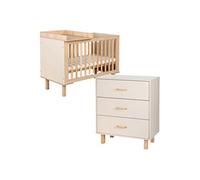 LAURA Ensemble bébé commode et lit évolutif 120x60 Champagne + plan à langer lit