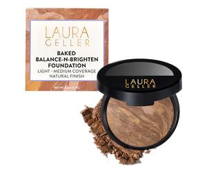 LAURA GELLER Baked Balance-n-Brighten Fond de Teint Poudre Correcteur de Couleur, Poudre Compacte à Couvrance Légère à Moyenne Modulable, Fini Semi-Mat, Tan