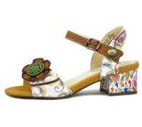 Laura Vita HUCBIO43 Sandales à motif floral pour femme, à talons bas 5 cm, multicolore, Blanc, 39 EU