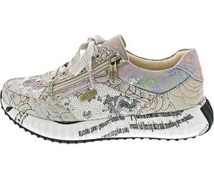 LAURA VITA Damen Sneaker Leder Blumenmuster Schrift Reißverschluss Burton 1123, Größe:39 EU, Farbe:Weiß