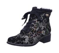 Laura Vita Emcmao Bottines en cuir pour femme Motif floral Ruban satiné Lacets 45, Acier inoxydable, 41 EU