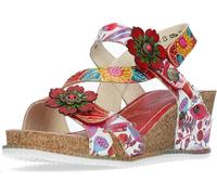 Laura Vita Sandales femme talon compensé en liège et motif floral Bonito 27, Taille:38 EU, Couleur:Rouge