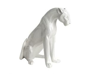 Laure TERRIER Grande Statue de panthère en résine, Position Assise, Hauteur 47 centimètres. Modèle Blanc, pour décoration ou Collection