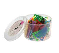 LAUREL - Trombones plastiques, 60 mm, contenu: 75 pièces trombones triangulaires, pour 40 feuilles maximum, dans une boîte transparente, couleurs assorties (1313-