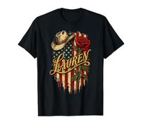 Lauren Chapeau de Cowboy Drapeau américain Rose T-Shirt Graphique avec Valeur