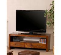 Lauren - meuble tv marron 2 grands tiroirs 1 petit tiroir bois mindi