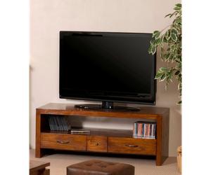 Lauren - meuble tv marron 2 grands tiroirs 1 petit tiroir bois mindi