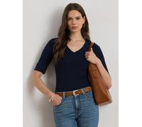 Lauren Ralph Lauren Lauren Ralph Lauren Blue Judy Stretch Cotton Elbow Sleeve V-Neck T-Shirt