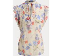 Lauren Ralph Lauren Lauren Ralph Lauren Cream Floral Pintucked Tie-Neck Blouse