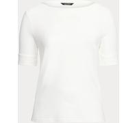 Lauren Ralph Lauren Lauren Ralph Lauren Off White Curve Stretch Cotton Boatneck Top