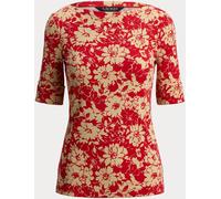 Lauren Ralph Lauren Lauren Ralph Lauren Red Floral Stretch Cotton Boatneck T-Shirt