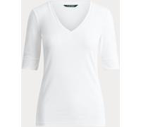 Lauren Ralph Lauren Lauren Ralph Lauren White Judy Stretch Cotton Elbow Sleeve V-Neck T-Shirt