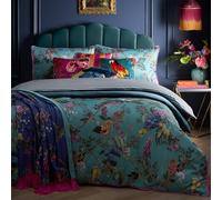 Laurence Llewelyn-Bowen - Housse de Couette Motif Floral et Treillis Bleu Sarcelle - King Size (230 x 220 cm) - Motifs réversibles - 100% Coton Doux - 200 Fils au Pouce carré - Parure de lit de Luxe