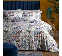 Laurence Llewelyn-Bowen - Housse de Couette Oiseaux Multicolores - 230 x 220 cm - Satin Doux 100% Coton - 2 taies d'oreiller - 200 Fils - Literie de Luxe - Housse de Couette Oiseaux en Blanc