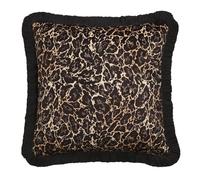 Laurence Llewelyn-Bowen Housse de Coussin en Velours imprimé léopard, doré, 43 x 43 cm, taie d'oreiller décorative avec Franges Noires, 100% Polyester recyclé