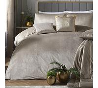 Laurence Llewelyn-Bowen Linen - Parure de lit en velours beige - King Size 230 x 220 cm - 2 taies d'oreiller - Doux au toucher - Parure de lit en velours et lin perle