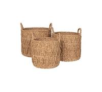 LAURETTE - Lot de 3 Cache-Pots en Fibre Naturelle Tressée avec Anses -