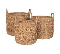 LAURETTE - Lot de 3 Cache-Pots en Fibre Naturelle Tressée avec Anses - Altobuy G