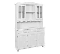 LAURIE - Buffet Vaisselier 5 Portes 3 Tiroirs Bois Massif Vernis Blanc