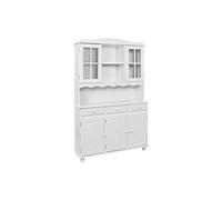 LAURIE - Buffet Vaisselier 5 Portes 3 Tiroirs Bois Massif Vernis Blanc