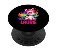 Laurie Nom personnalisé Licorne colorée pour Femmes et Filles PopSockets PopGrip Adhésif