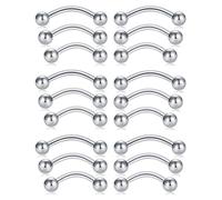 LAURITAMI 14G 18PCS Anneaux de Barres Piercing Langue yeux de serpent Acier Chirurgical Haltères Incurvés Mamelon Barre Piercing Bijoux 14MM 16MM 18MM