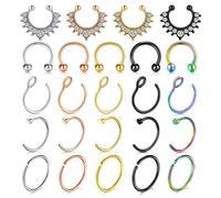 LAURITAMI 20G 24pièce Non Piercing Nez Anneaux Cerceau Acciaio Inossidabile Clip-on Lèvre Cartilage Tragus À Charnière Clicker Cerceau Fake Faux Septum Retainer Set Corps Piercing Bijoux pour Femme