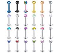LAURITAMI 24Pcs Acciaio Inossidabile Piercing Lèvre Goujons Studs Bars Anneaux Diamond CZ Labret Tragus Ring Helix Boucle d'oreille Screw Corps Bijoux Piercing Retainer 16 G