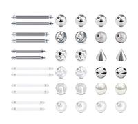LAURITAMI 24pcs Remplacement Boules de Piercing Acier Chirurgical & Acrylique 5mm 14G Langue Nombril Mamelon Industrial Bars Barbell Bijoux de Corps