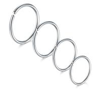 LAURITAMI 4 pièces anneau piercing nez 20G acier chirurgical mince anneau piercing nez set argent,anneau clicker septum,bijoux piercing nez lèvre oreille 6/8/10/12MM