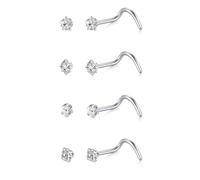 LAURITAMI 4 Pièces Piercing Nez, 22G Piercing Nez Acier Inoxydable Argent, Spirale Forme Percing Narine Bijoux de Percing pour Femme Homme