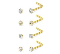 LAURITAMI 4 Pièces Piercing Nez, 22G Piercing Nez Acier Inoxydable Or, L Forme Percing Narine Bijoux de Percing pour Femme Homme