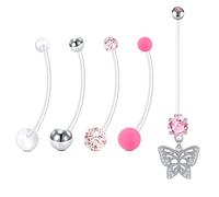 LAURITAMI 5pcs Piericng Nombril Grossesse Barres Anneaux Bioflex Acrylique 32mm 14G Papillon Maternité Ventre Piercing Bijoux
