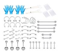 LAURITAMI Kit Piercing Complet, différentes tailles 14G 16G 20G Acier inoxydable Piercing au nez Percing septum sourcils lèvres langue cartilage nombril Kit de bijoux