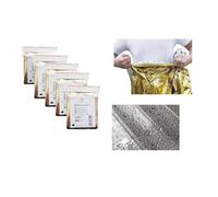 Lauroo Lot de 5 couvertures de sauvetage d'urgence - 160 x 210 cm - Doré/argenté - Film thermique pour premiers secours, protection solaire, survie, camping, coupe-vent, imperméable, emballée