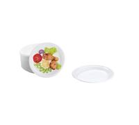Lauroo Lot de 50 assiettes plates réutilisables - Diamètre : 22 cm - En plastique PP sans BPA - Passent au lave-vaisselle - Passent au micro-ondes - Vaisselle en plastique